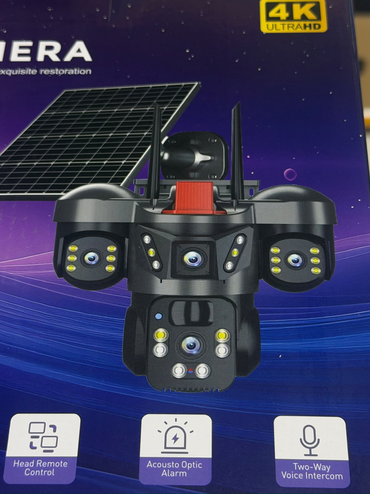 4K Solar Güvenlik Kamerası 3 Lensli PTZ